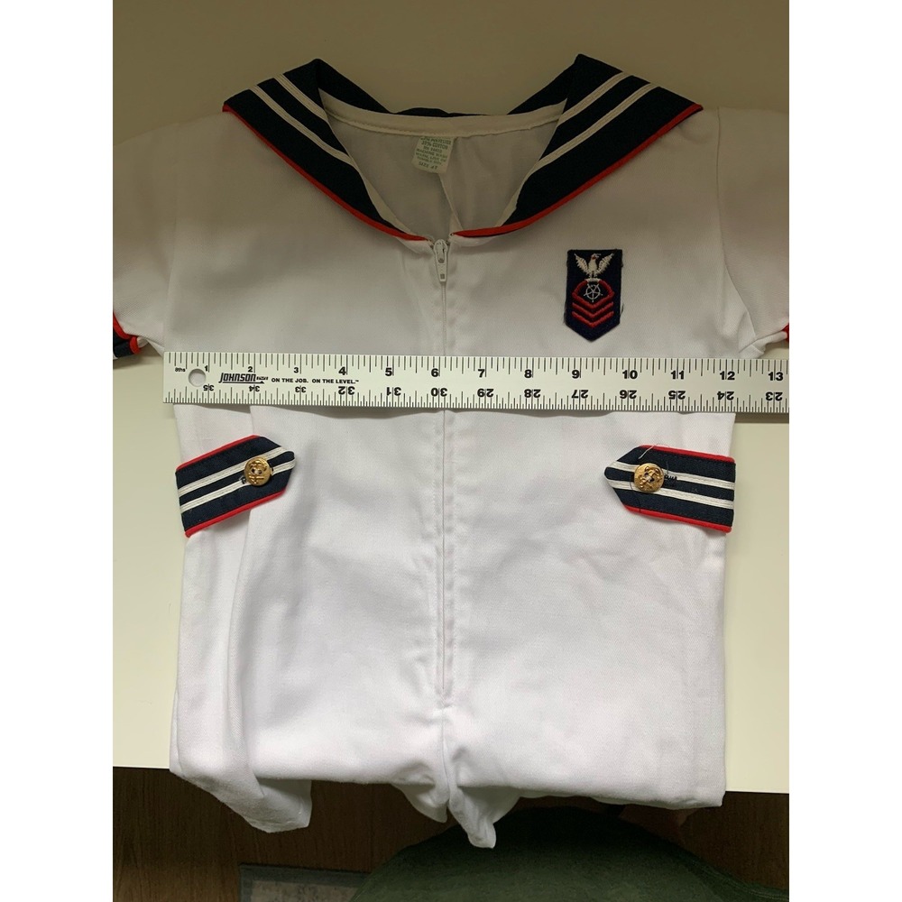 Vintage 1960s Outfit Sailor Suit White Navy Blue Collar Toddler Size 4T Romper - Picture 6 of 8
